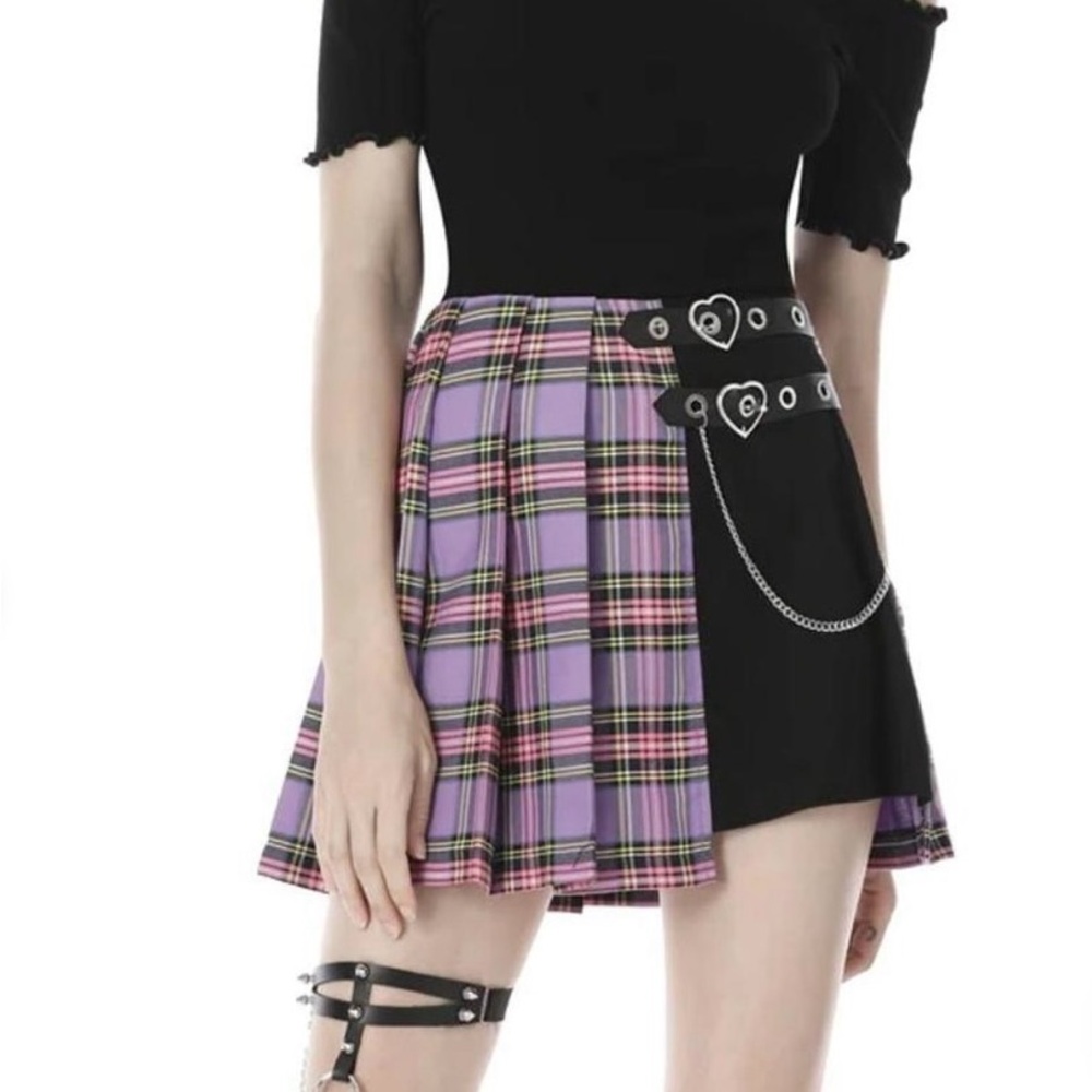 SHEIN Purple and Pink Asymmetrical Mini Skater Skirt